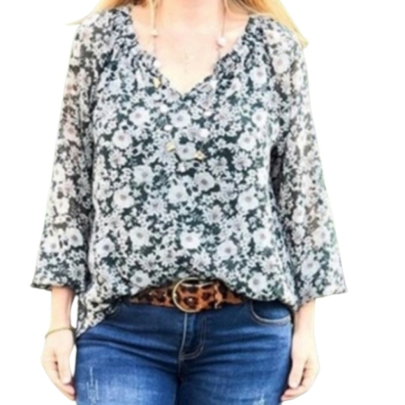 CAbi Tops - Cabi Floral Pheasant Boho Top